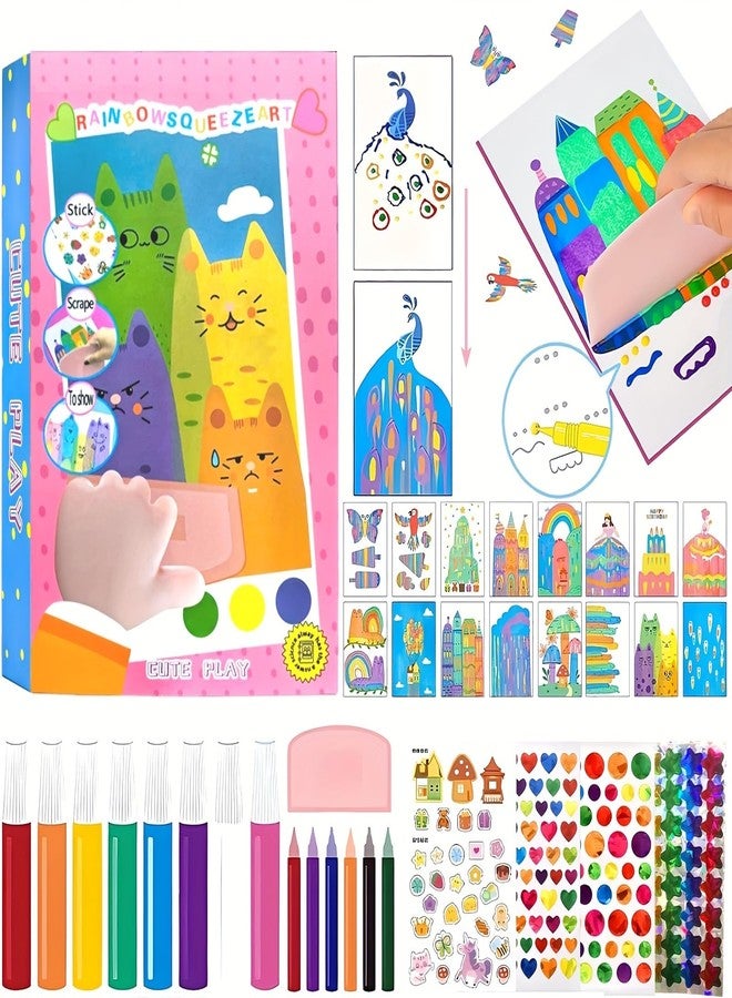 Amitasha Rainbow Scratch Art Painting Kit for Kids, Rainbow Scratch Squeeze Dot Magic Paper DIY Postcard Activity Set, Magic Dot Scratch Painting Gifts for Girls and Boys - Image 1